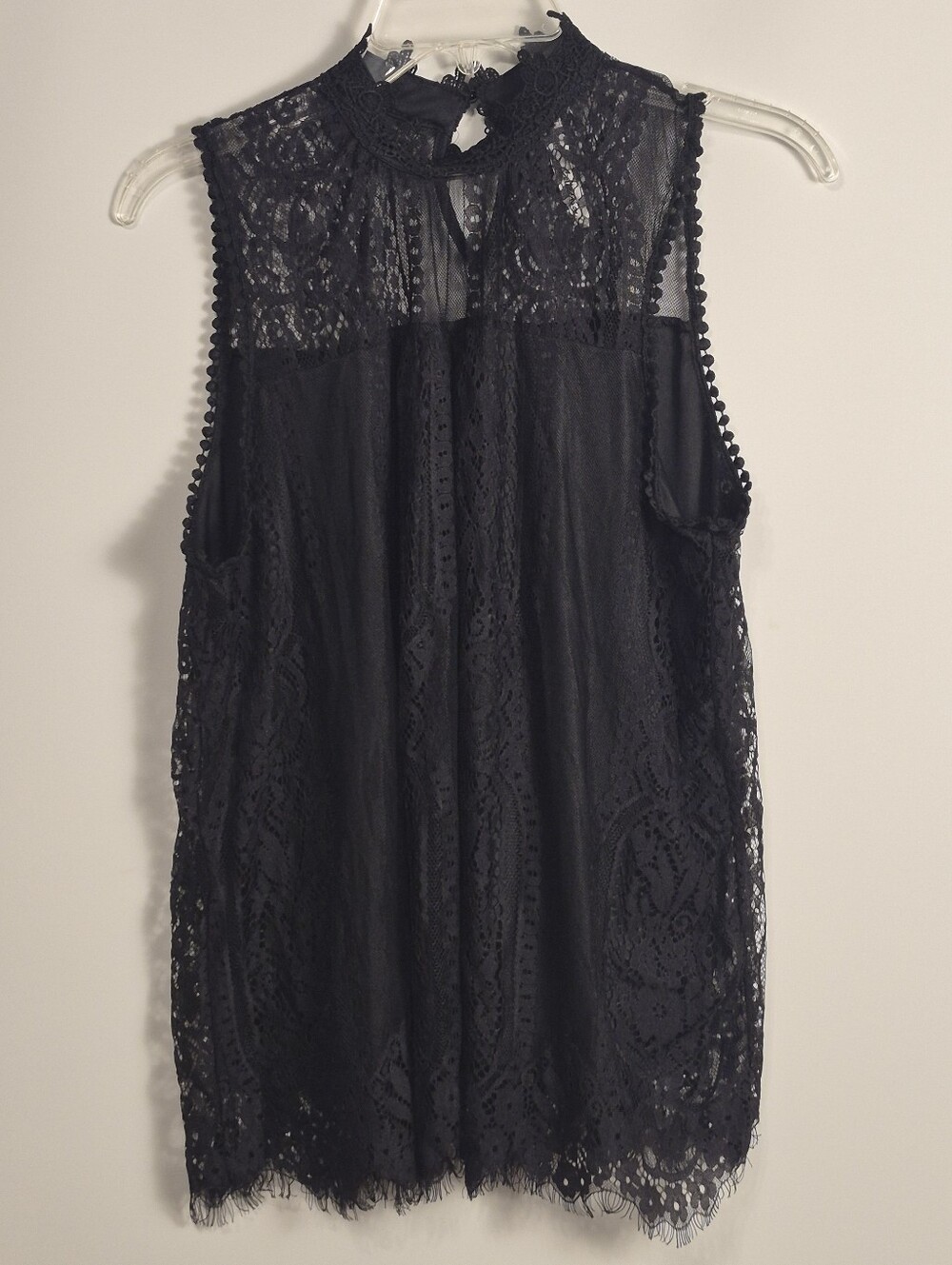 NY Collection Black Lace Sleeveless Mock Neck Blouse Top Women's XL Elegant